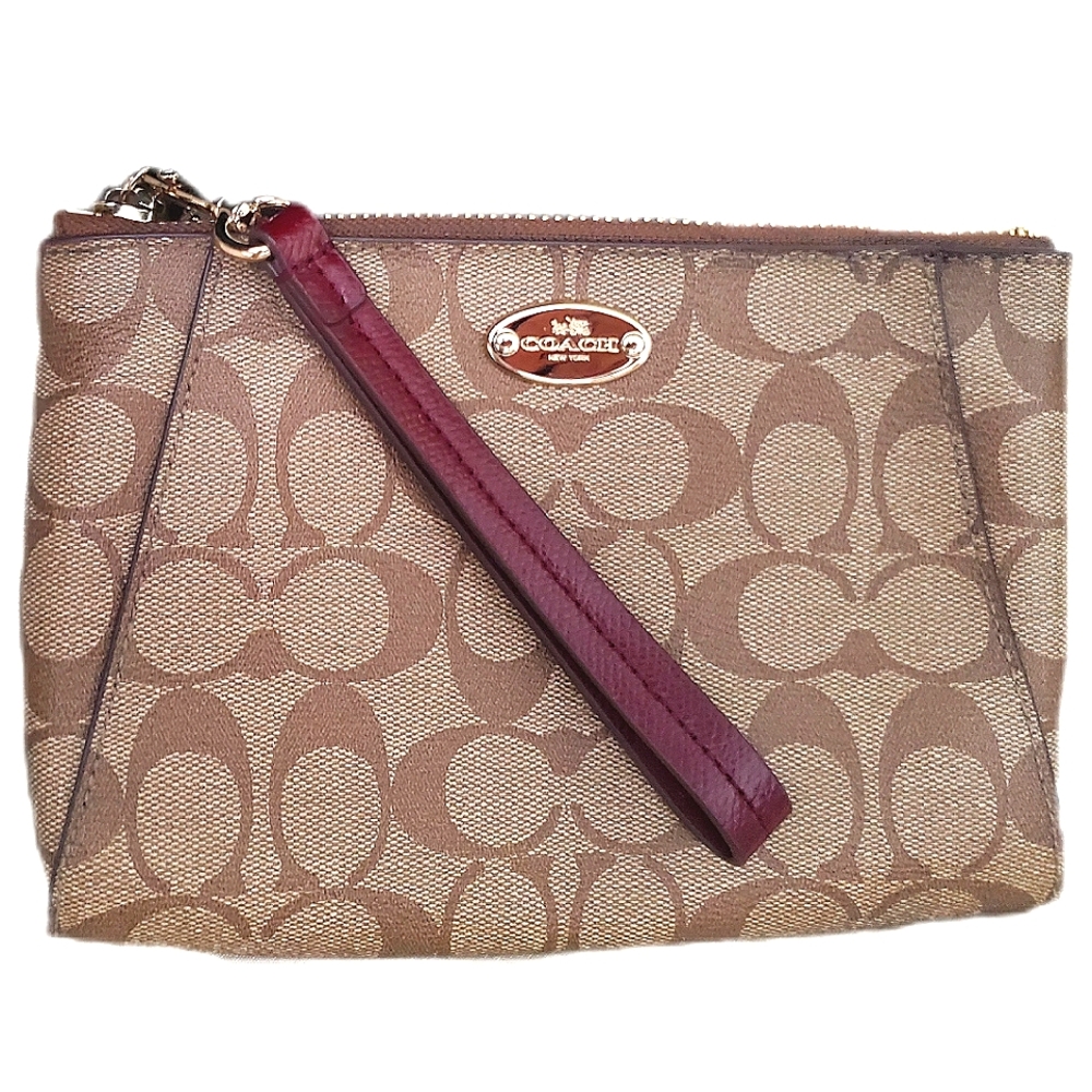 💖Coach Signature Morgan Clutch Wristlet Khaki/Sherry F65060, EUC